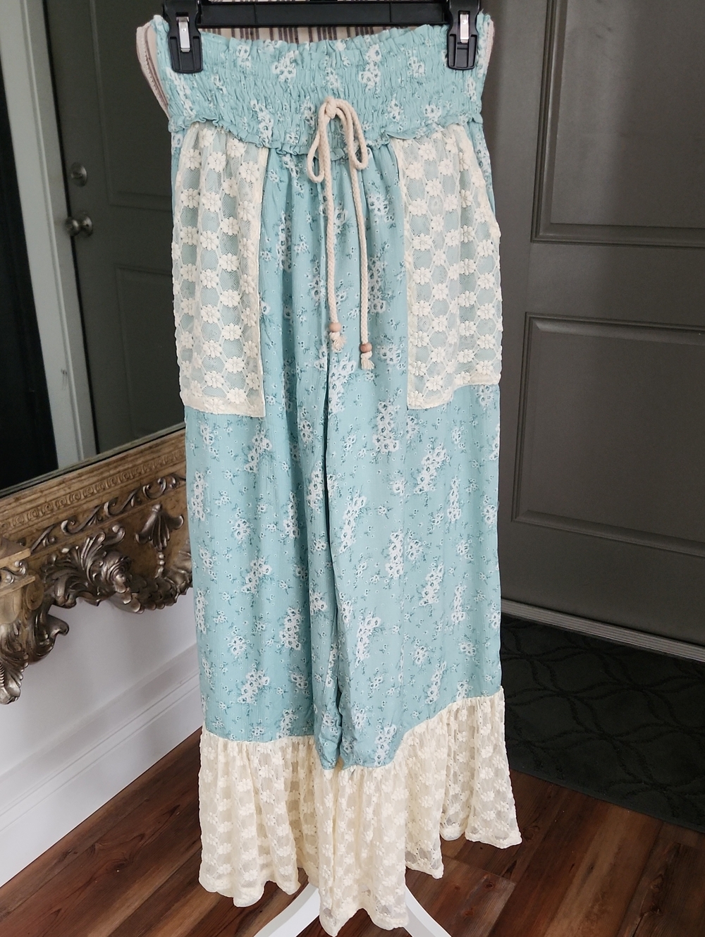 Fantastic Fawn Boho Crochet Wide-Leg Pants in Light Blue - Picture 7 of 14